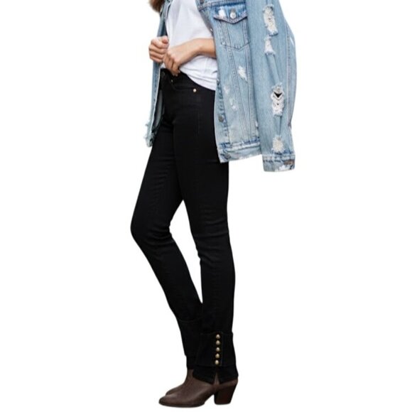 sass & bide Denim - Sass & Bide Walk With Me Black Skinny Jeans 25 Brass Buttons Goth Grunge Biker